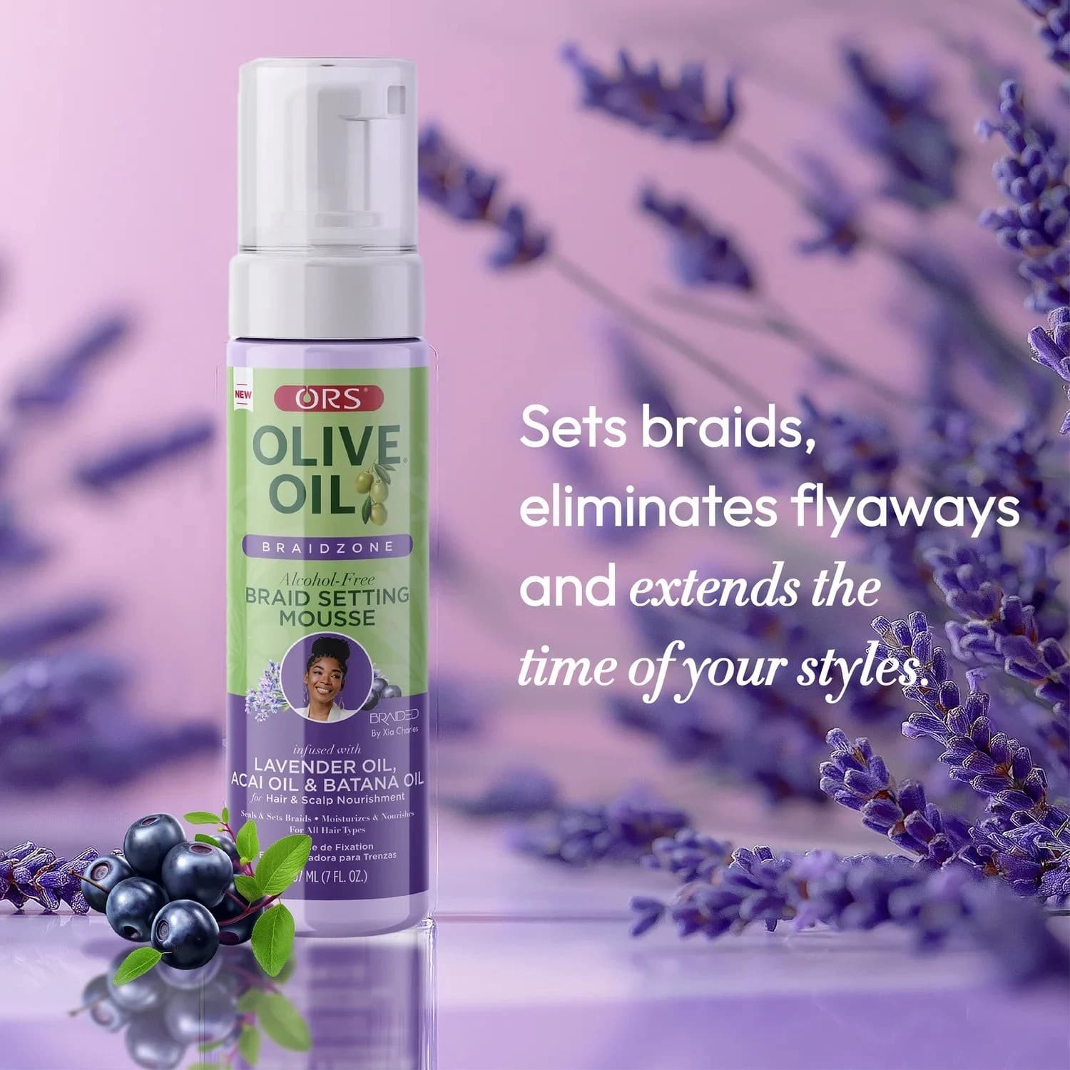 ORS OLIVE OIL BRAIDZONE LAVENDER OIL ACAI OIL & BATANA OIL BRAID SETTING MOUSSE 3